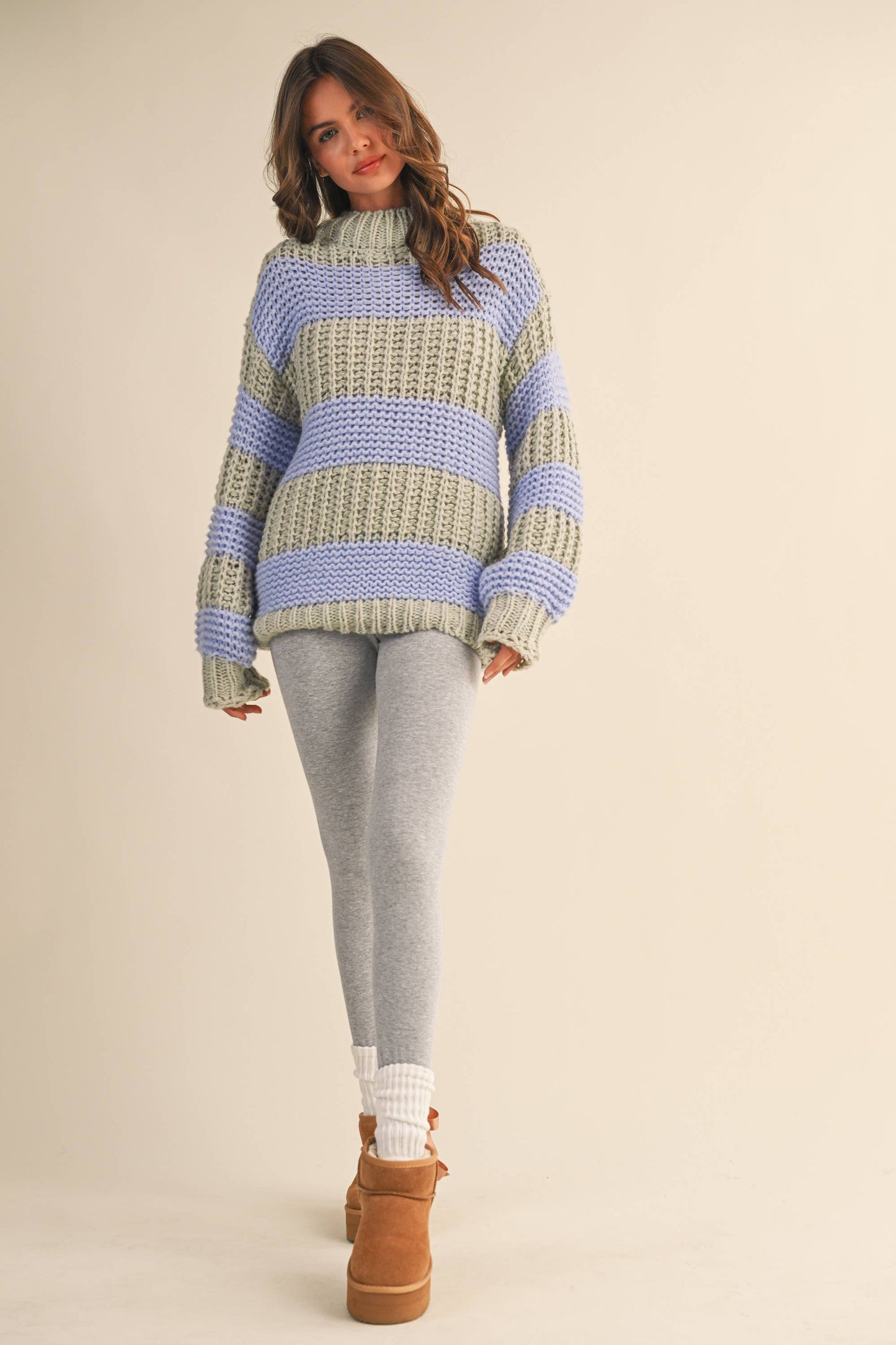 Color Block Mock Neck Sweater