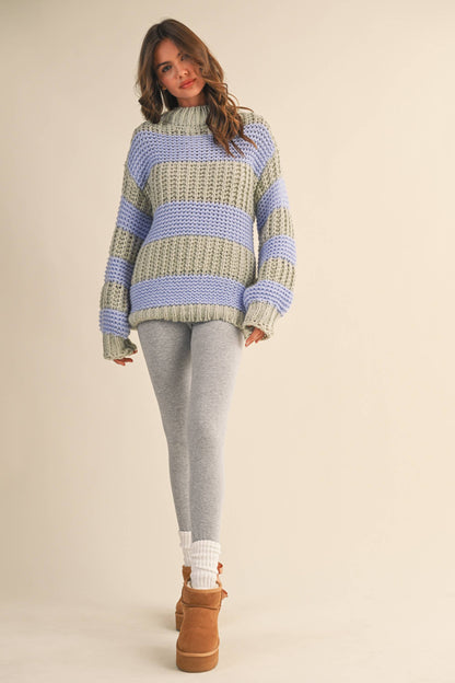 Color Block Mock Neck Sweater