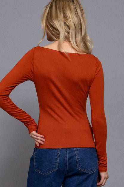 Long Sleeve Boat Neck Knit Top