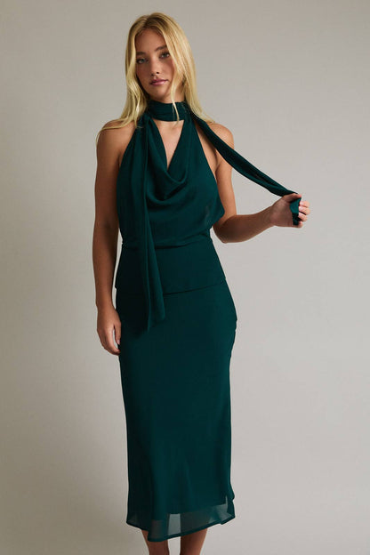 Halter Cowl Neck Midi Dress