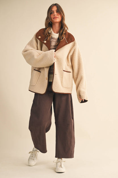 REVERSIBLE SUEDE AND SHERPA OVERSIZED JACKET