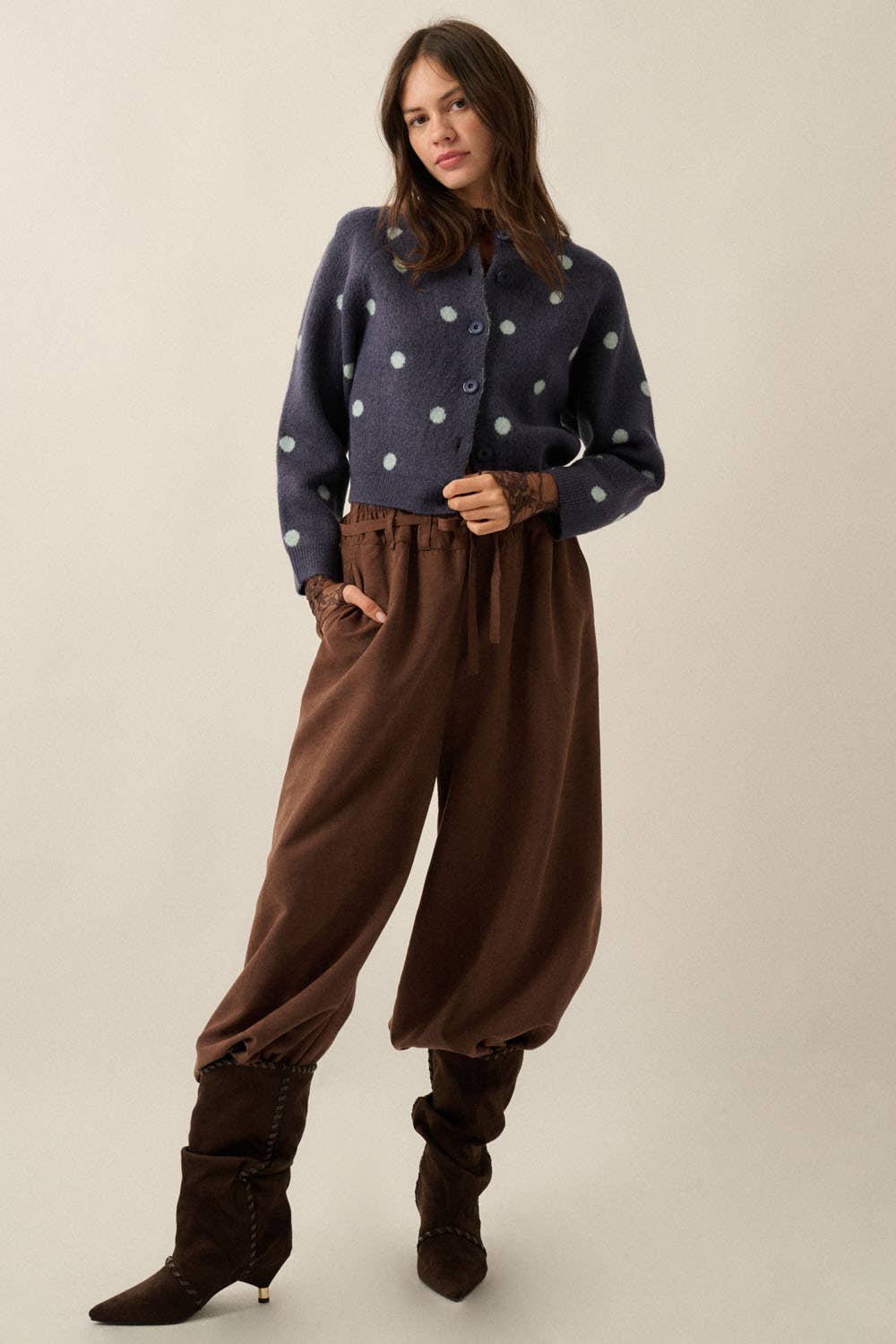 Polka Dot Cropped Cardigan