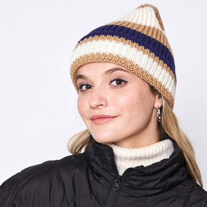 Multi-Colored Stripe Cuff Beanie Hat