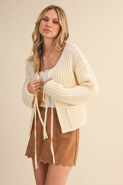 Ribbed Front tie Sweater Cardigan