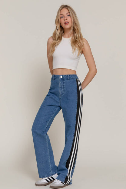 Side Stripe Straight Fit Denim Pants