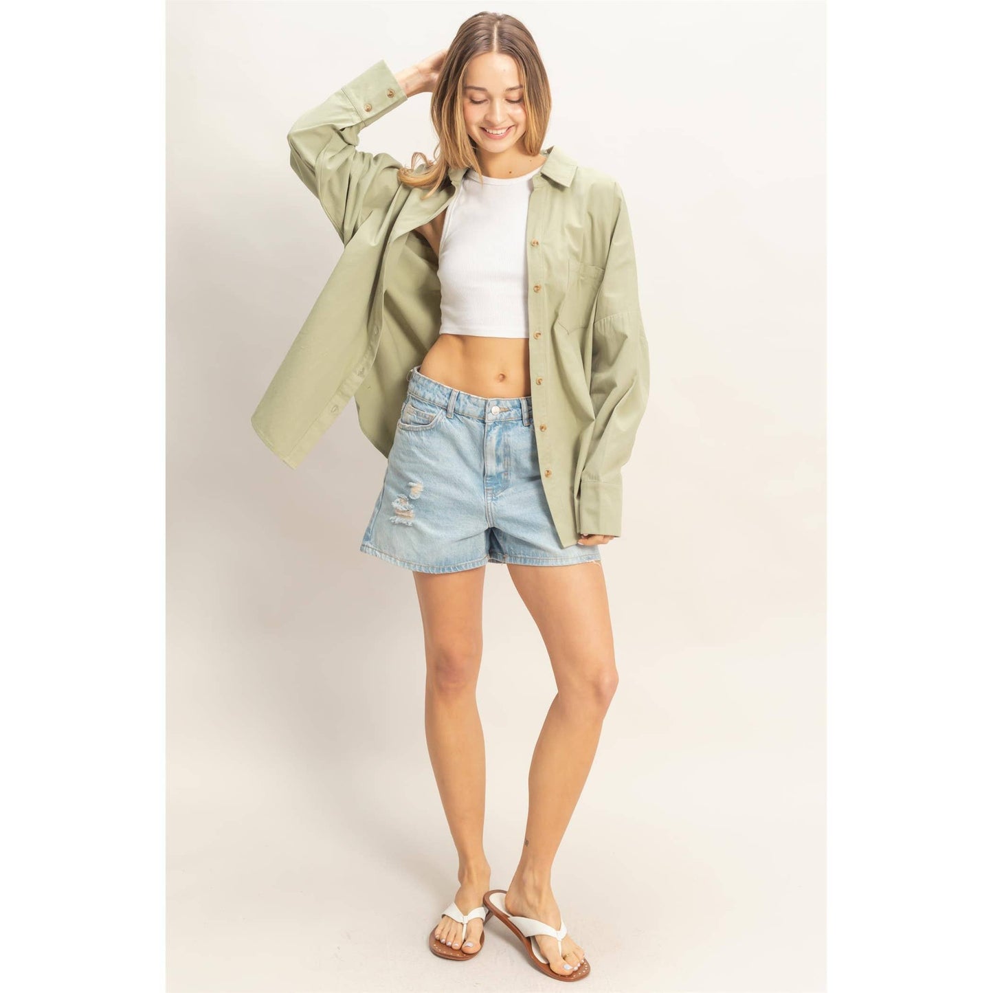 Oversized Collared Button Up Shirt