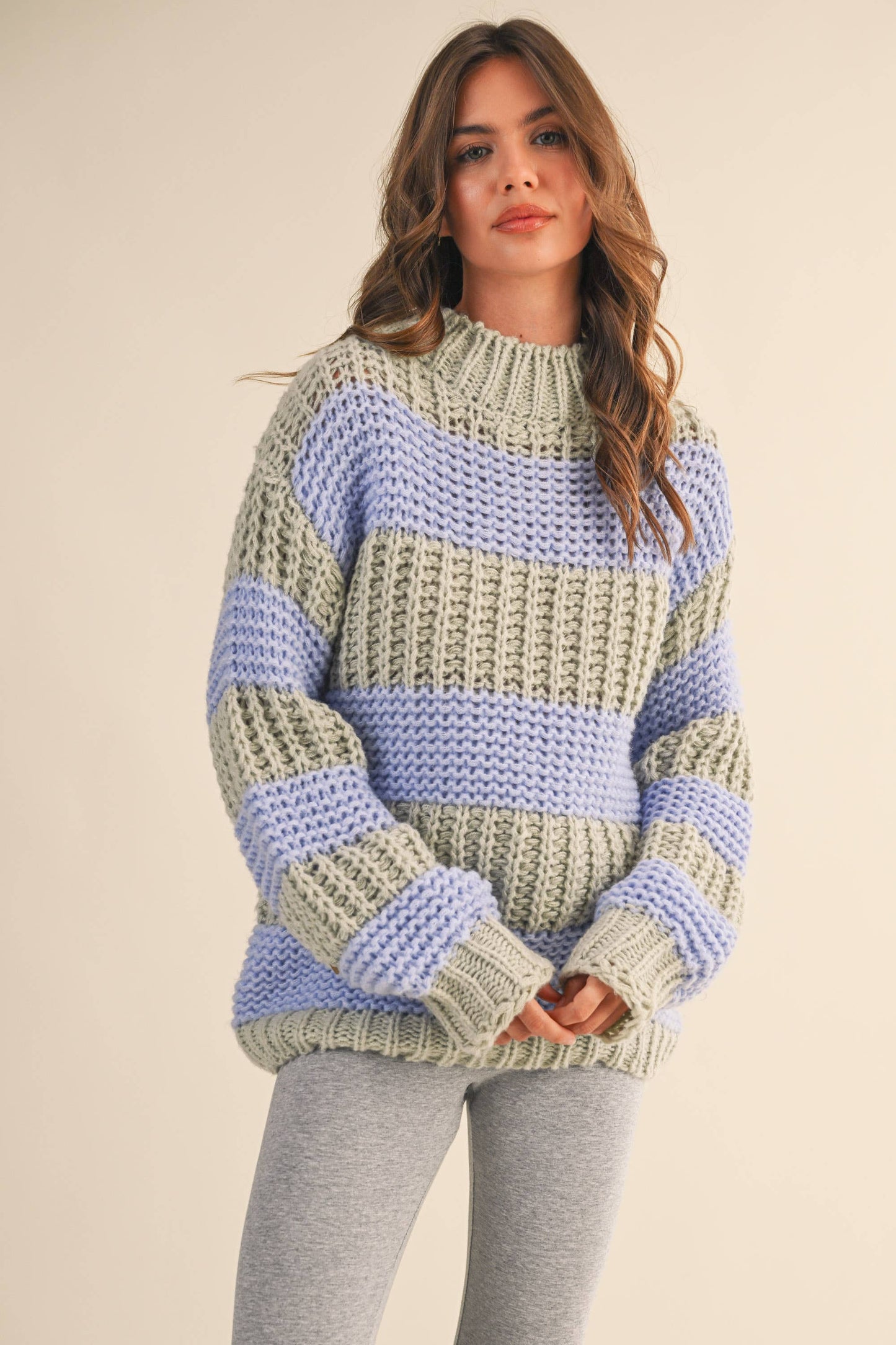 Color Block Mock Neck Sweater