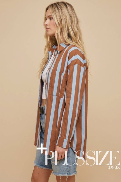 PLUS Oversized Striped Button-Down