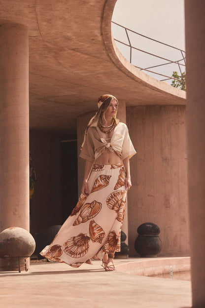 Seashell Satin A-Line Maxi Skirt