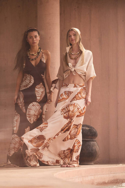 Seashell Satin A-Line Maxi Skirt