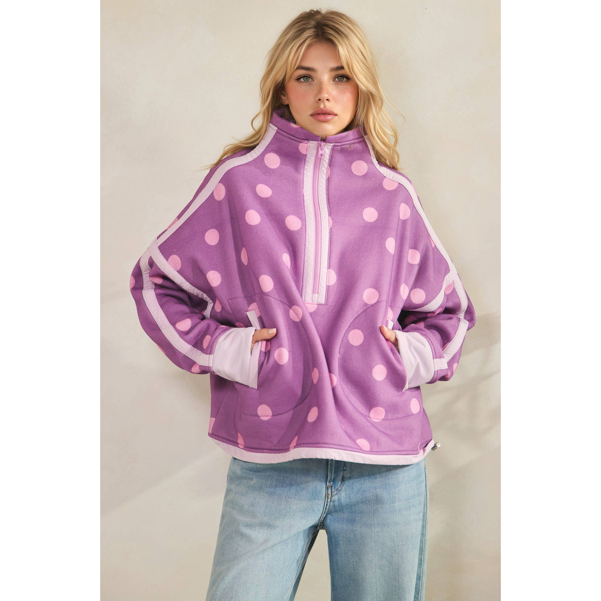 Polka Dot Half Zip Sweatshirt