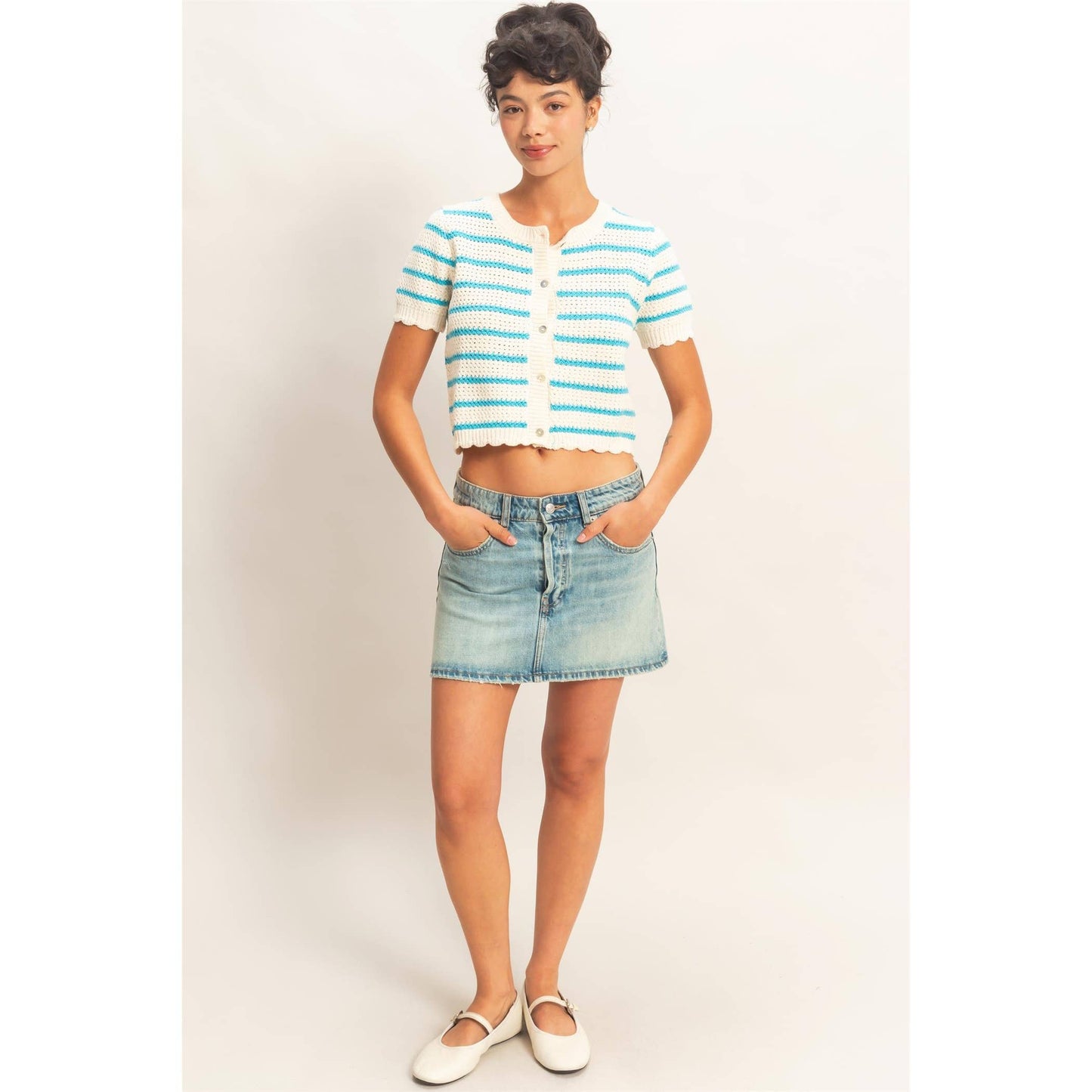 Striped Short Sleeve Cardigan