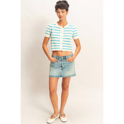 Striped Short Sleeve Cardigan
