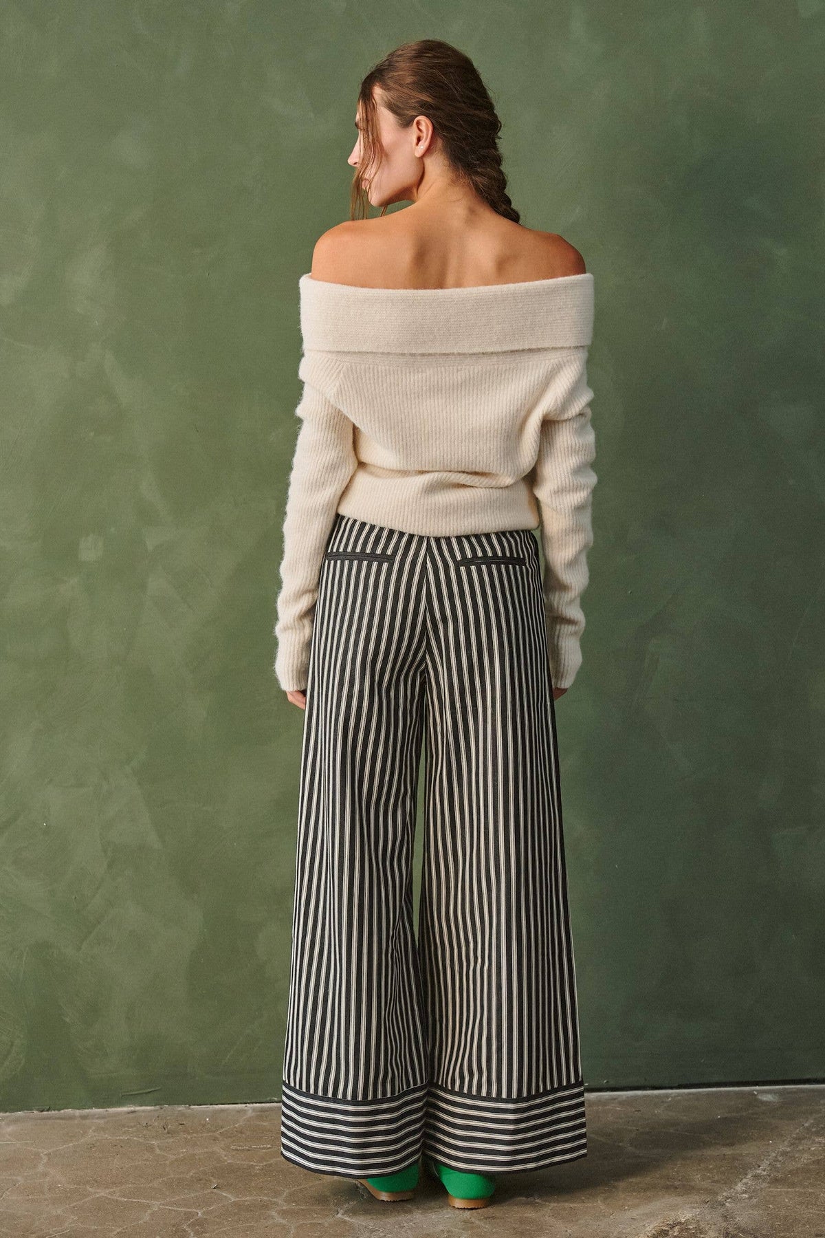 Stripe Button Wide Trouser Pants