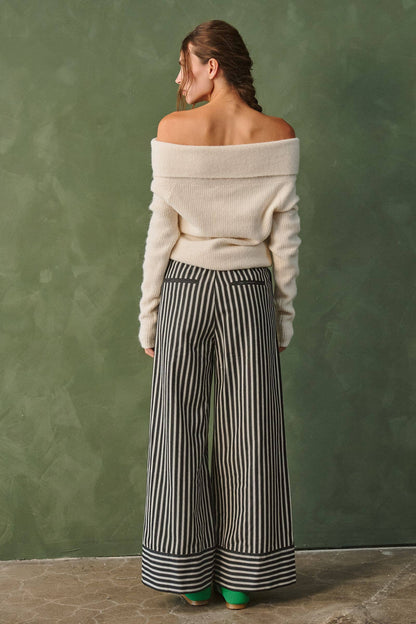 Stripe Button Wide Trouser Pants