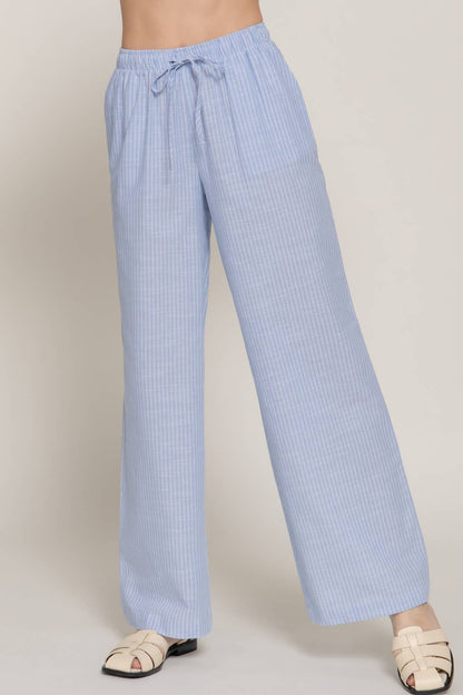 Elastic Waist Striped Cotton Pants