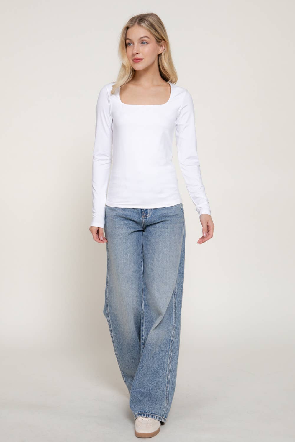 Square Neck Long Sleeve Knit Top
