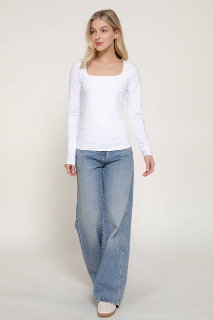 Square Neck Long Sleeve Knit Top