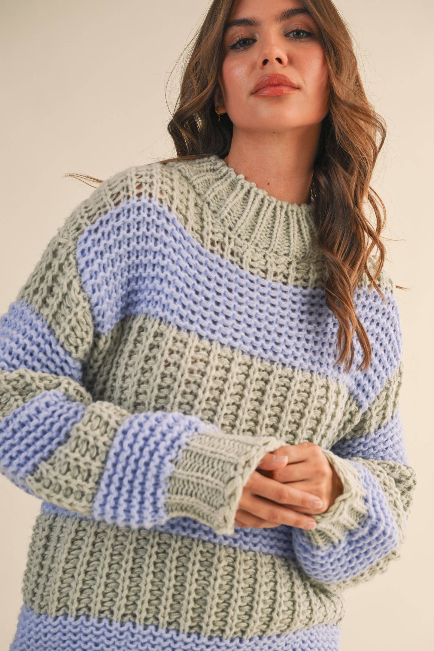 Color Block Mock Neck Sweater