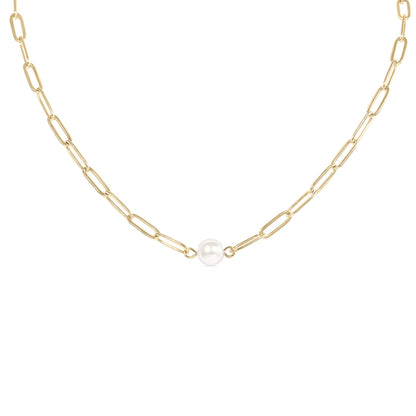Paperclip Necklace With Pearl 18"