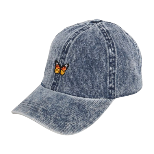 Butterfly Embroidered Denim Baseball Hat