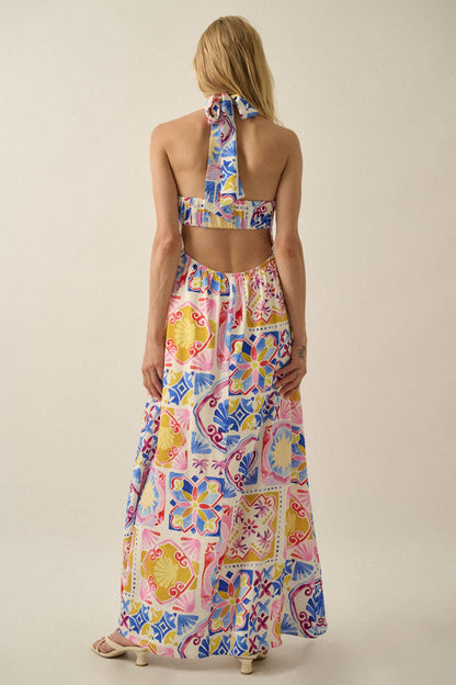 Summer Sun Open-Back Halter Maxi Dress