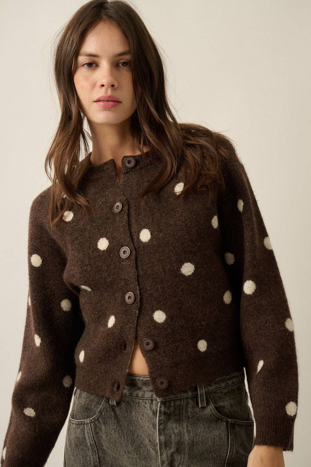Polka Dot Cropped Cardigan