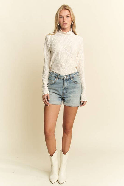 Wave Jacquard Mock Neck Top