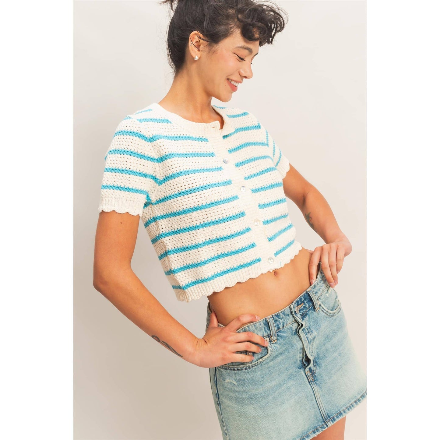 Striped Short Sleeve Cardigan