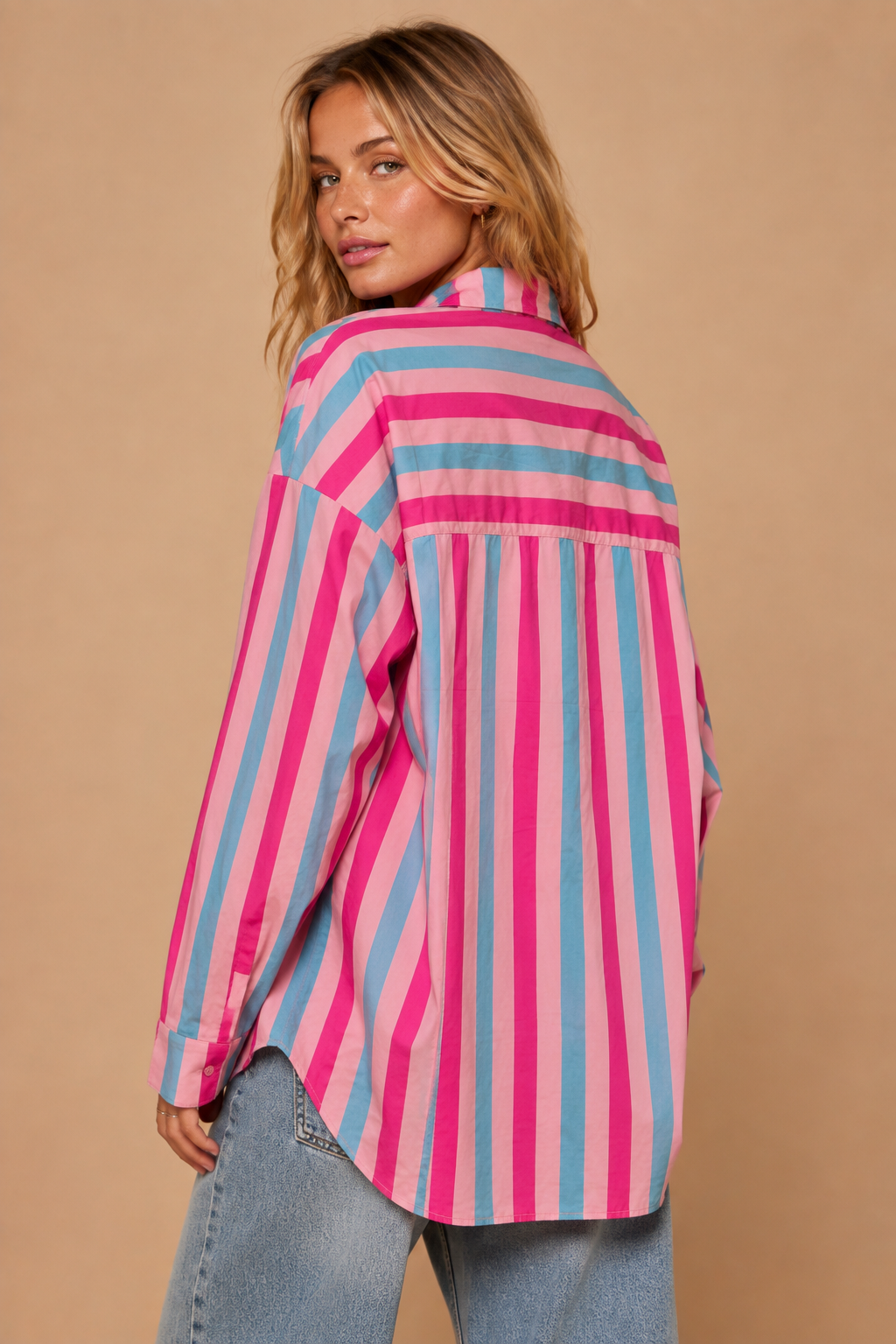 Oversized Bold Stripe Button-Down Shirt
