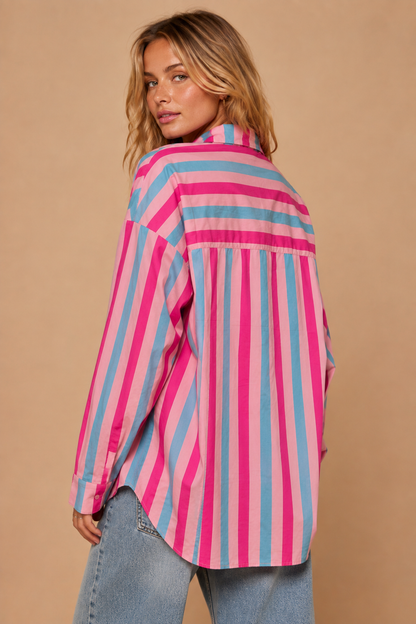 Oversized Bold Stripe Button-Down Shirt