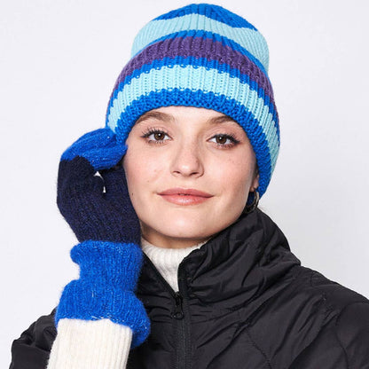 Multi-Colored Stripe Cuff Beanie Hat