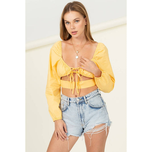 TIE FRONT CUTOUT BLOUSE