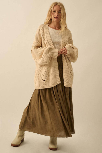Cable-Knit Oversize Balloon-Sleeve Cardigan