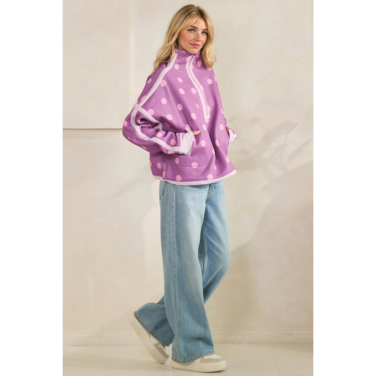 Polka Dot Half Zip Sweatshirt