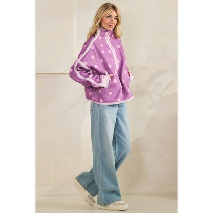 Polka Dot Half Zip Sweatshirt