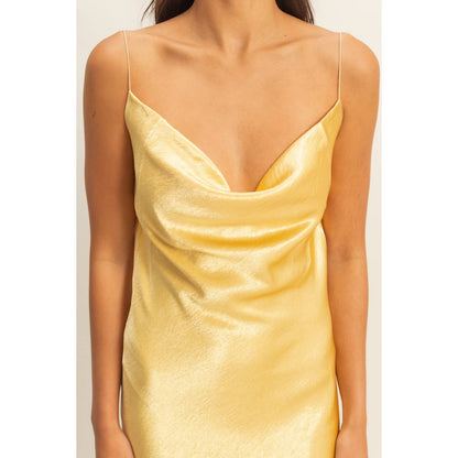 Cowl Neck Satin Midi Dress