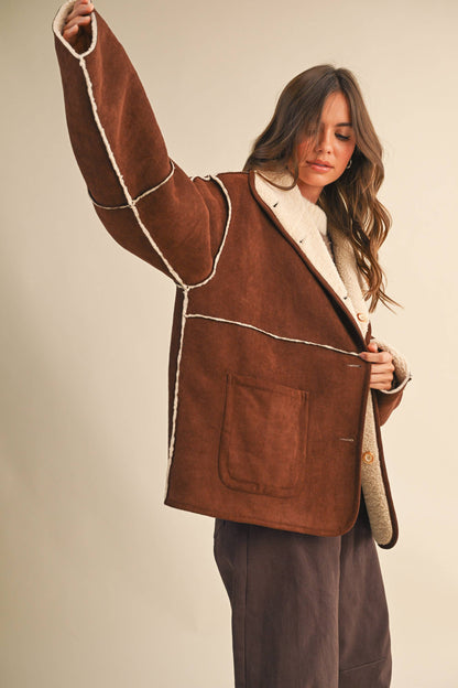 REVERSIBLE SUEDE AND SHERPA OVERSIZED JACKET