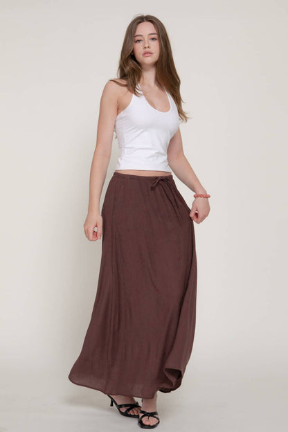 Crinkle Elastic Waist Long Skirt