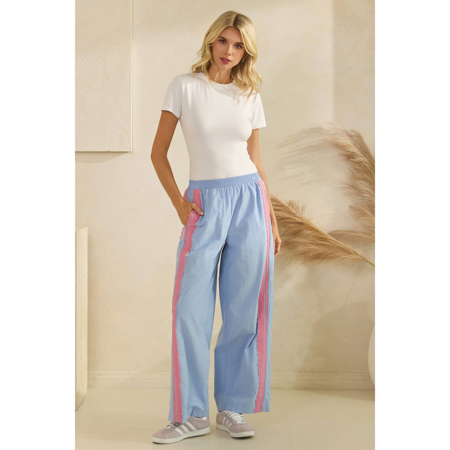 Lace Stripe Nylon Pants
