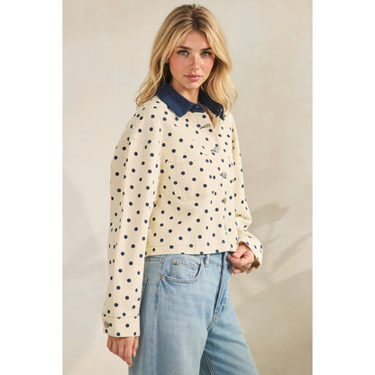 Cropped Polka Dot Denim Jacket