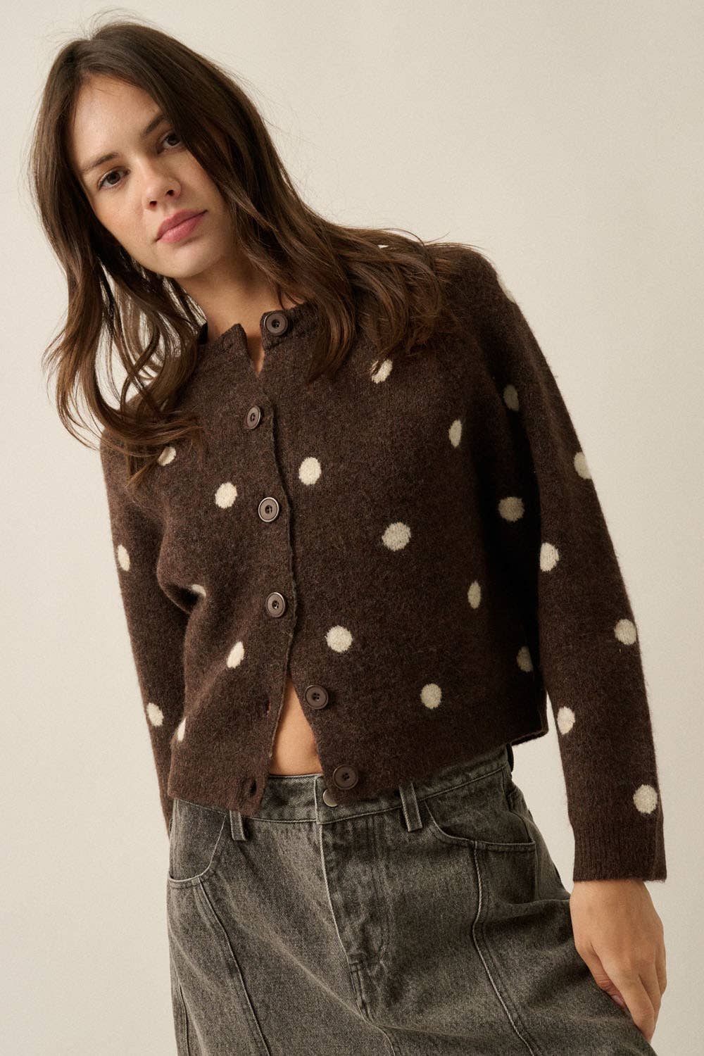 Polka Dot Cropped Cardigan