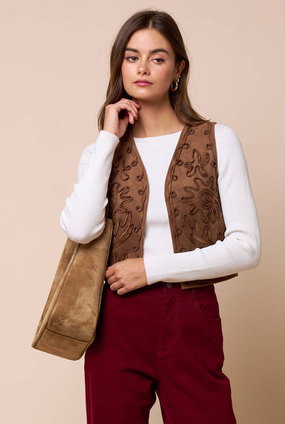 Suede Embroidered Vest