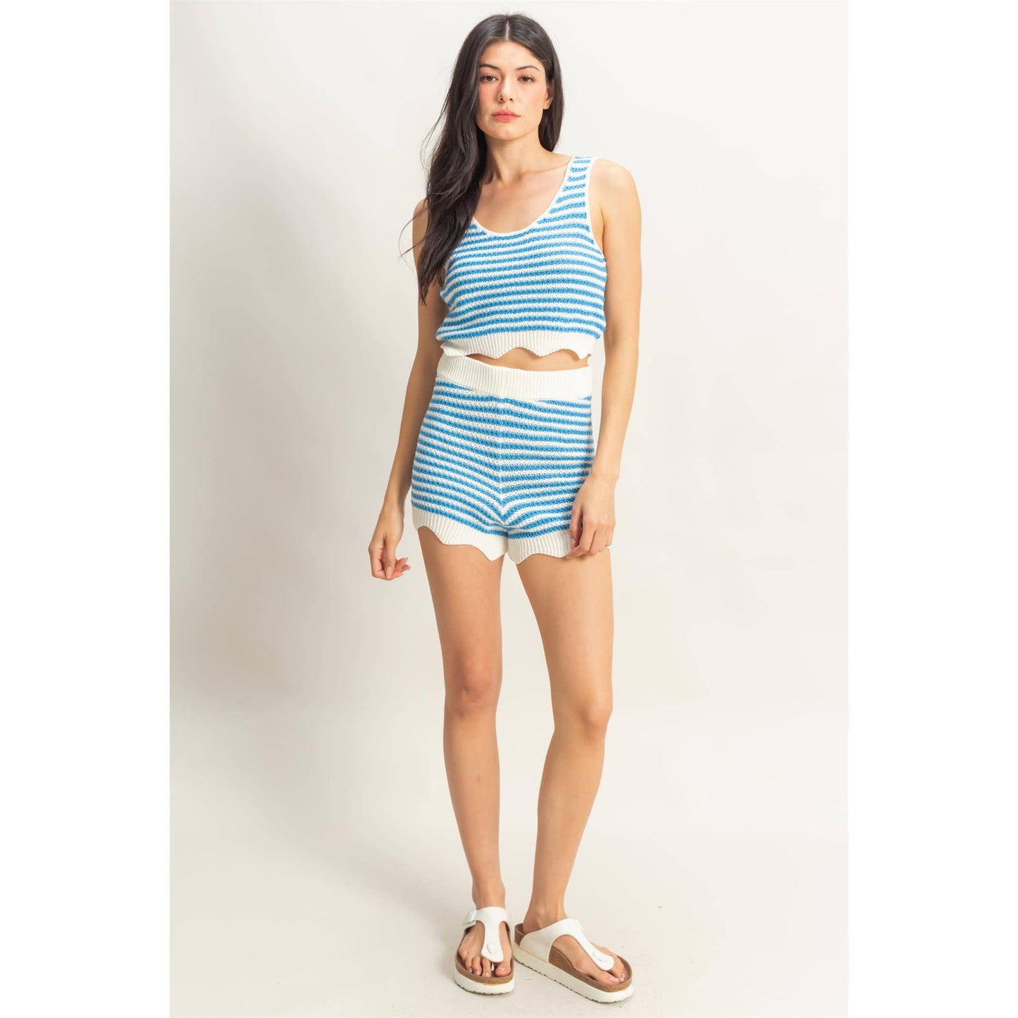 Striped Sleeveless Tank And Shorts Set