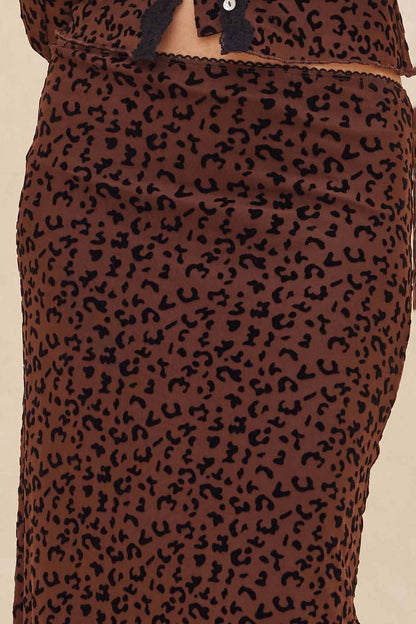 Leopard Mesh Straight Maxi Skirt