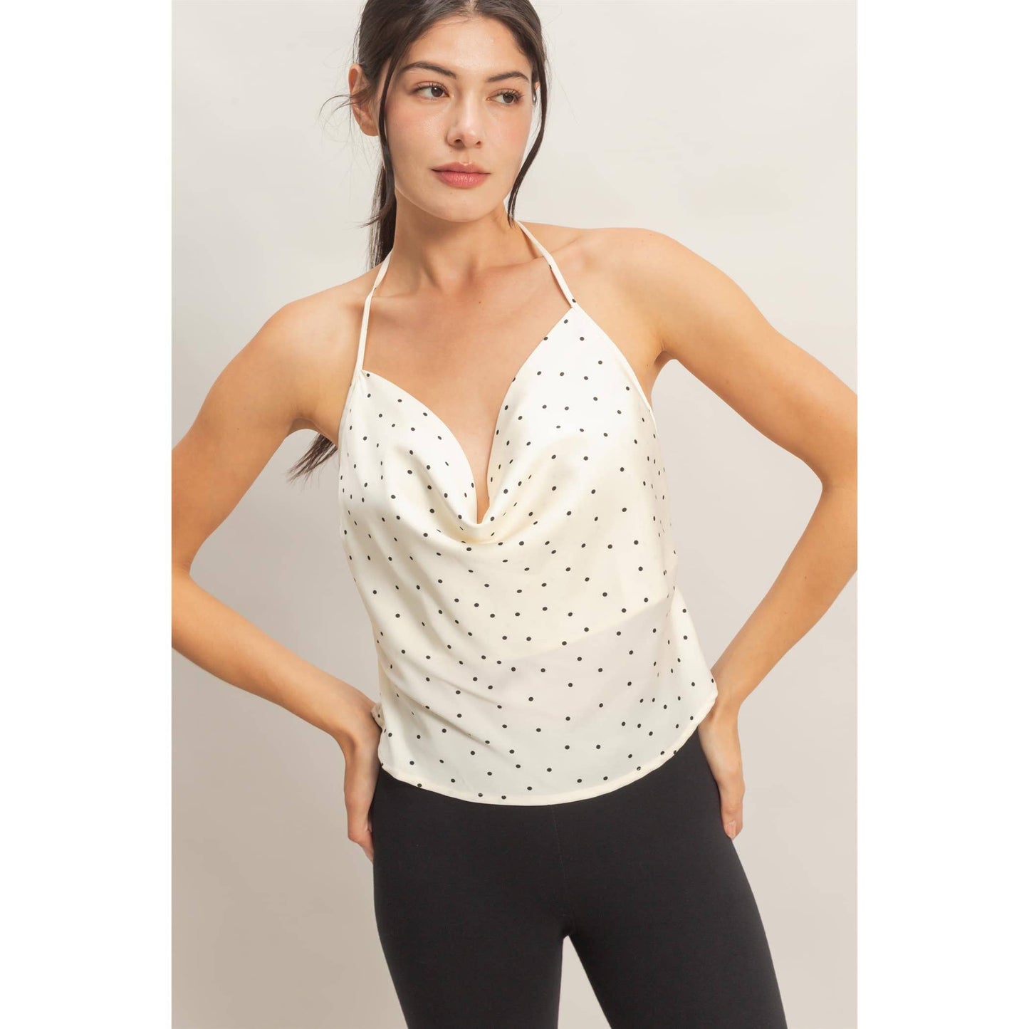Polka Dot Cowl Neck Halter Top