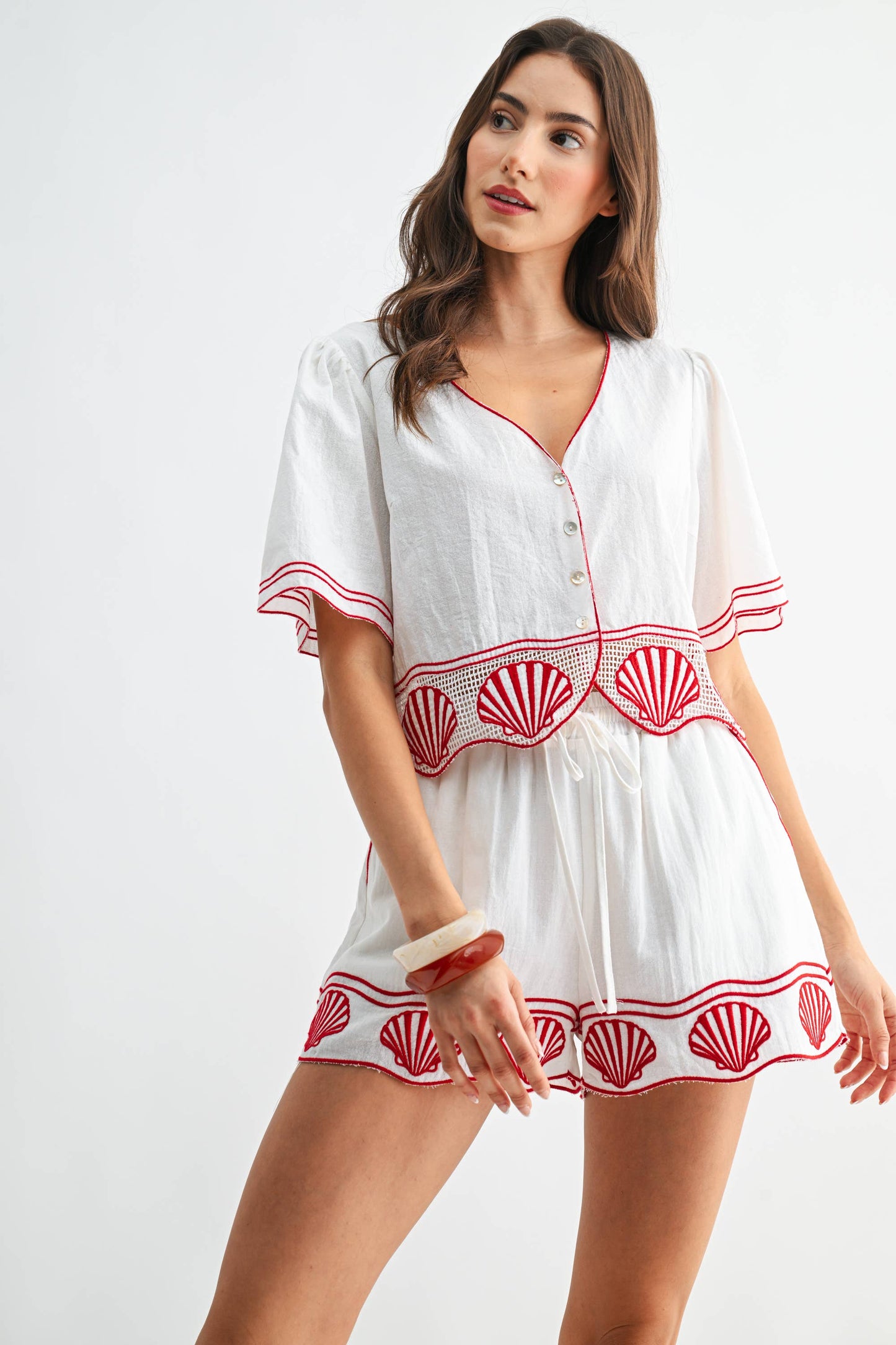 Scallop Trim Crop Shirt