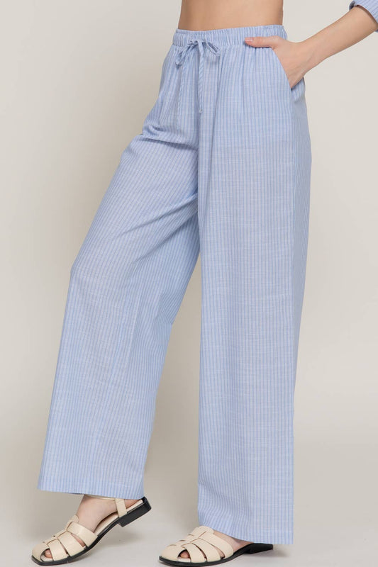 Elastic Waist Striped Cotton Pants