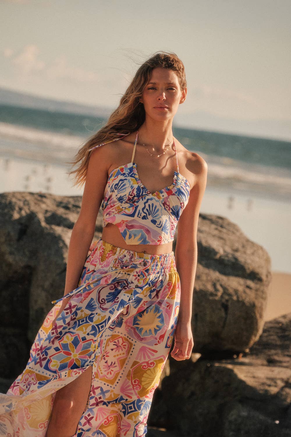 Summer Sun Gathered Handkerchief Halter Crop Top
