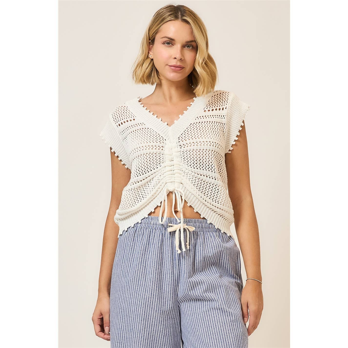 Ruched V Neck Short Sleeve Top